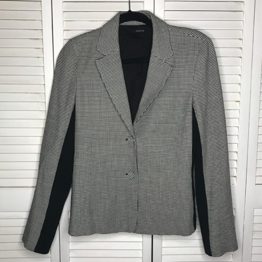 JOSEPH Black & White Houndstooth Wool Blazer 6 S